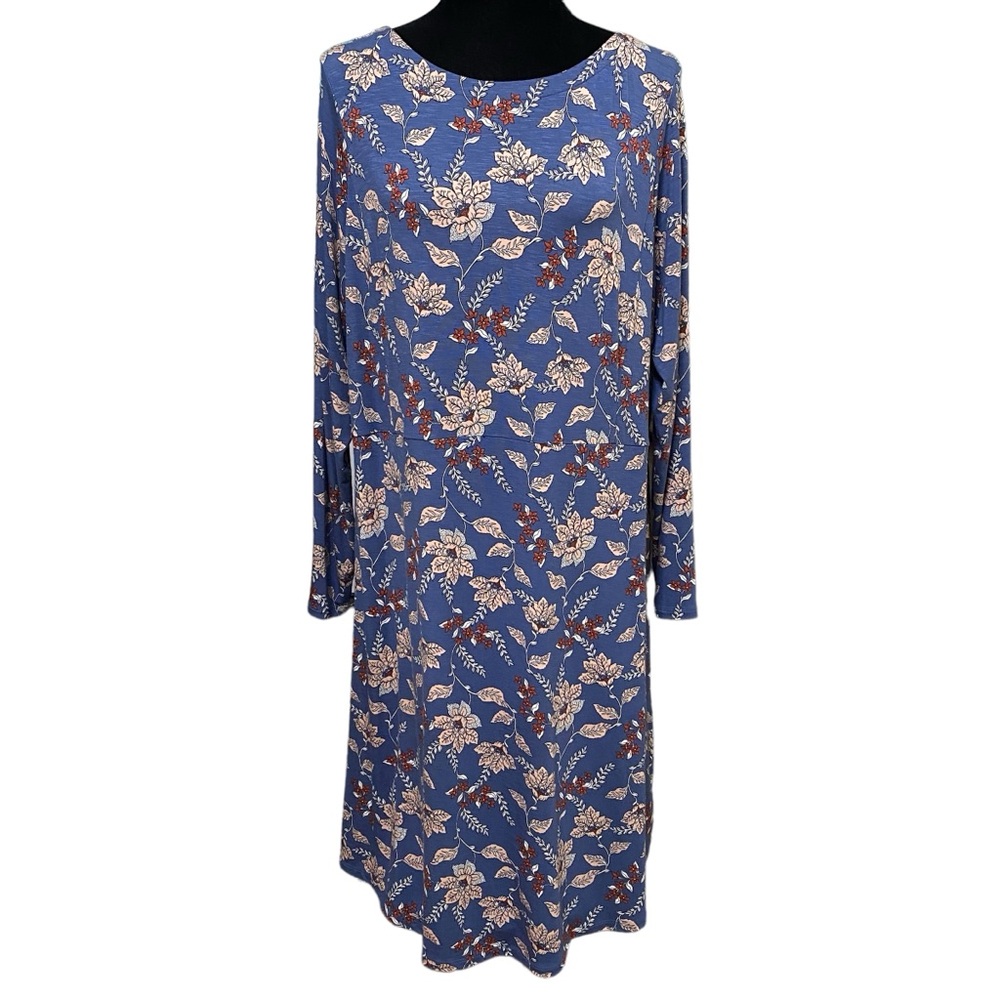 J Jill Blue Pink Floral Jersey Knit Stretch Shift Dress Size 1X